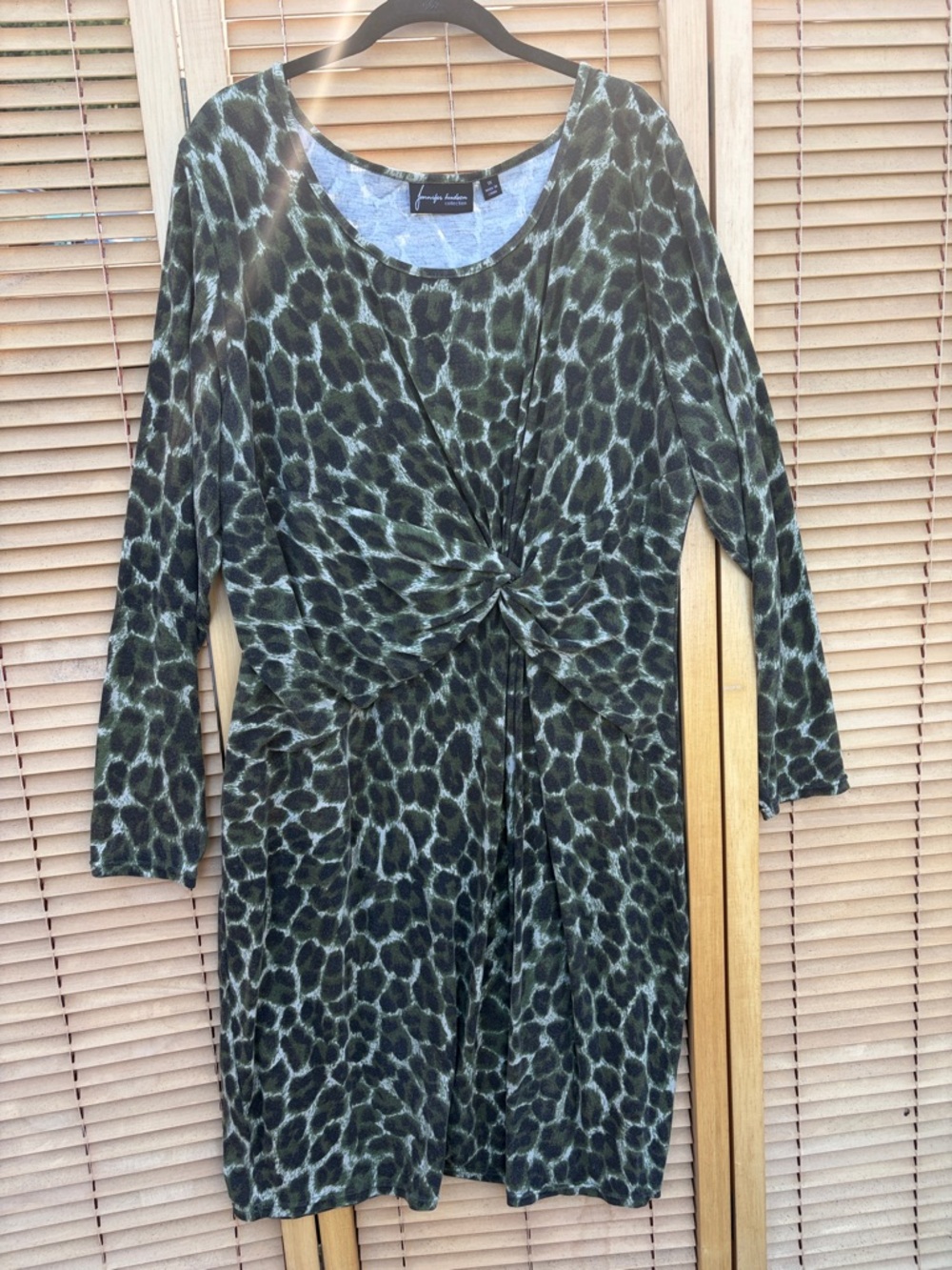 Twist-Front Olive Leopard Long Sleeve Dress